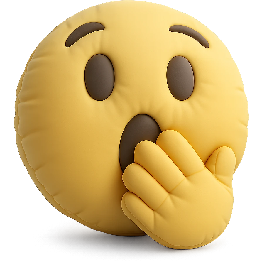 surprised face with hand over mouth, cushion style emoji