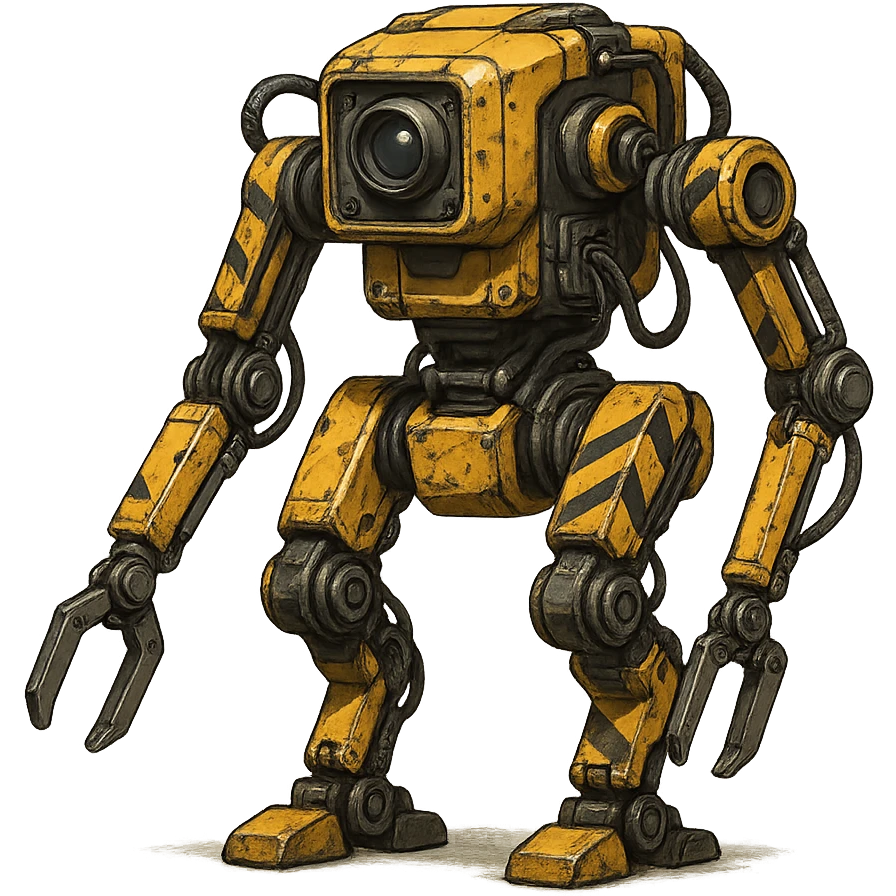 worker drone, industrial robot, yellow and black hazard stripes, mechanical arms, utilitarian design emoji