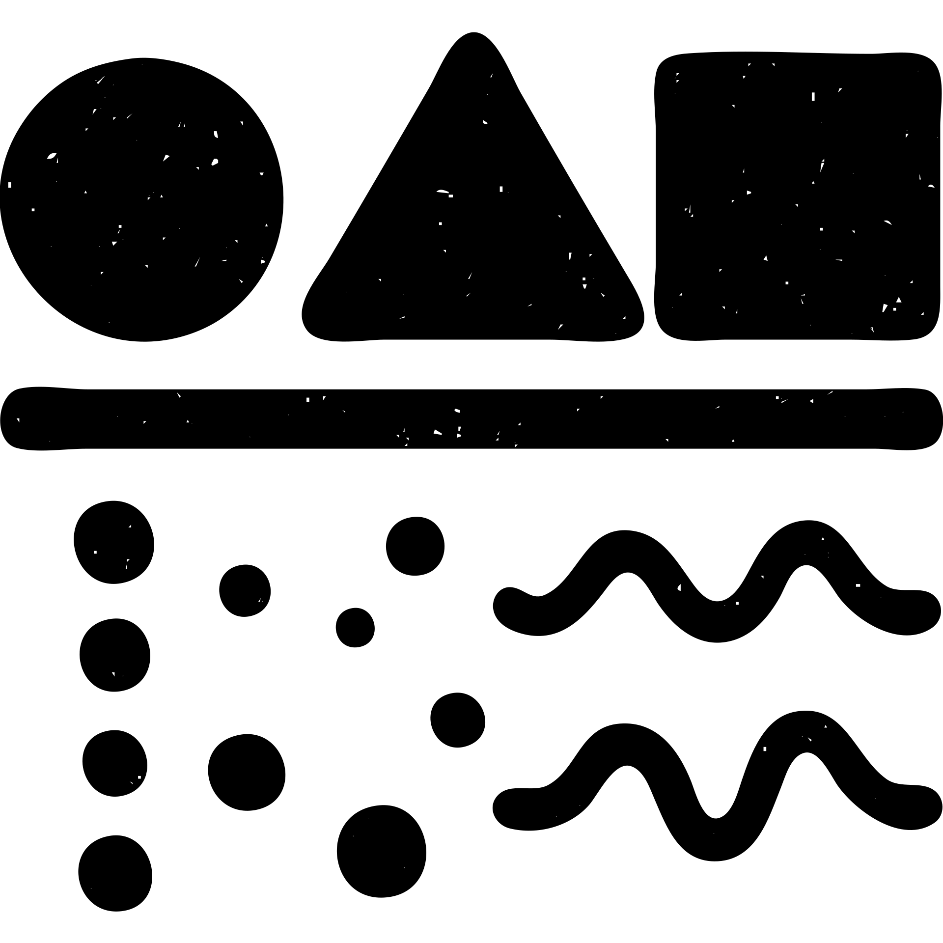 abstract minimalist solid icon of geometric shapes below a horizontal line, with abstract data streams of lines, dots, or waves, worn and distressed effect emoji