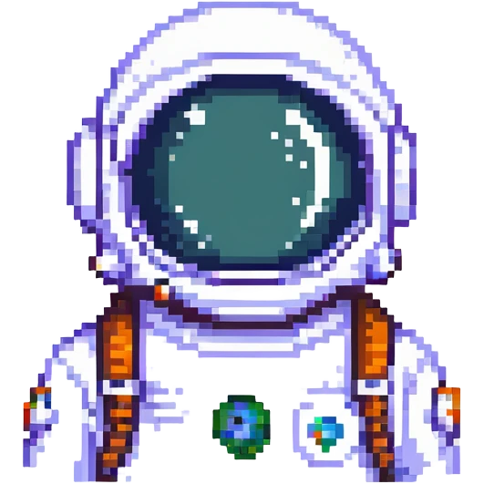pixel art icon of a wrapped SVG-style astronaut focusing on helmet and suit, clean and minimal tech info symbol emoji