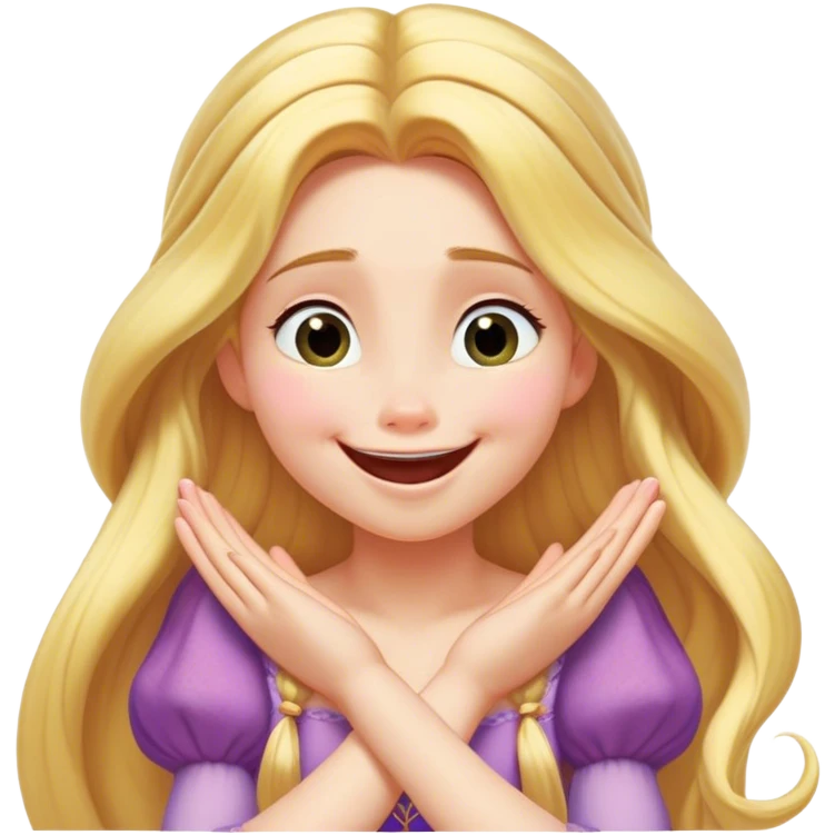 Cinematic Playful Rapunzel Portrait Emoji, Giggling as Pascal sits atop her head, hands cupped over her mouth in a moment of pure joy, her radiance shining through, utterly enchanting! emoji