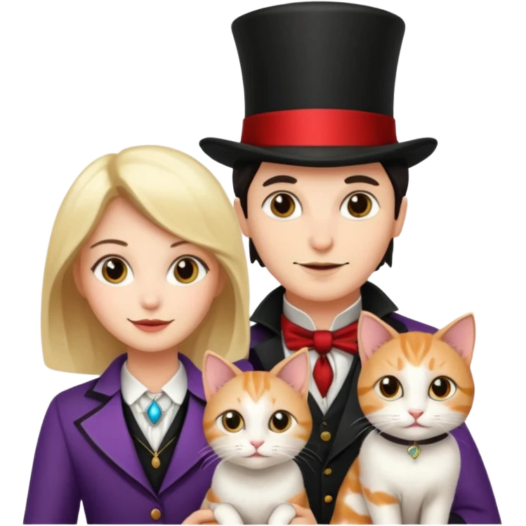 magician couple and their pet cat emoji