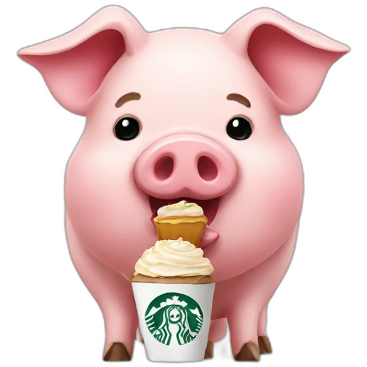 Pig thats eating a Cupcake and drinking a Starbucks emoji