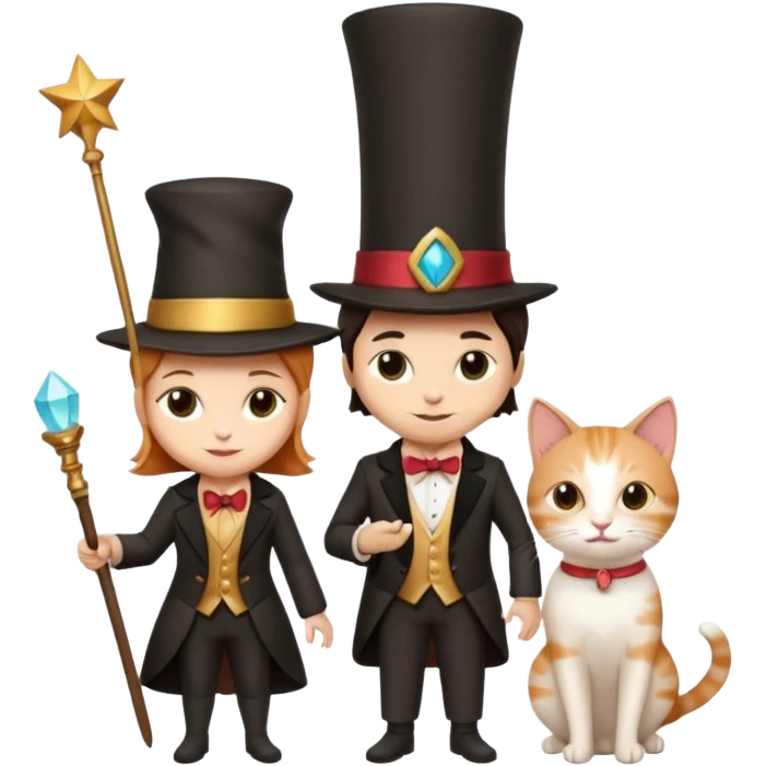 magician couple and their pet cat emoji