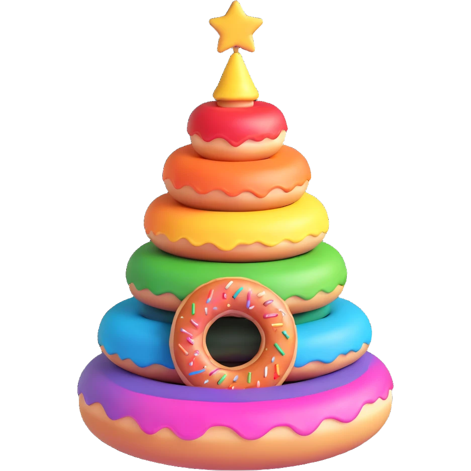 A Christmas tree in rainbow colors with an empty middle like a donut emoji