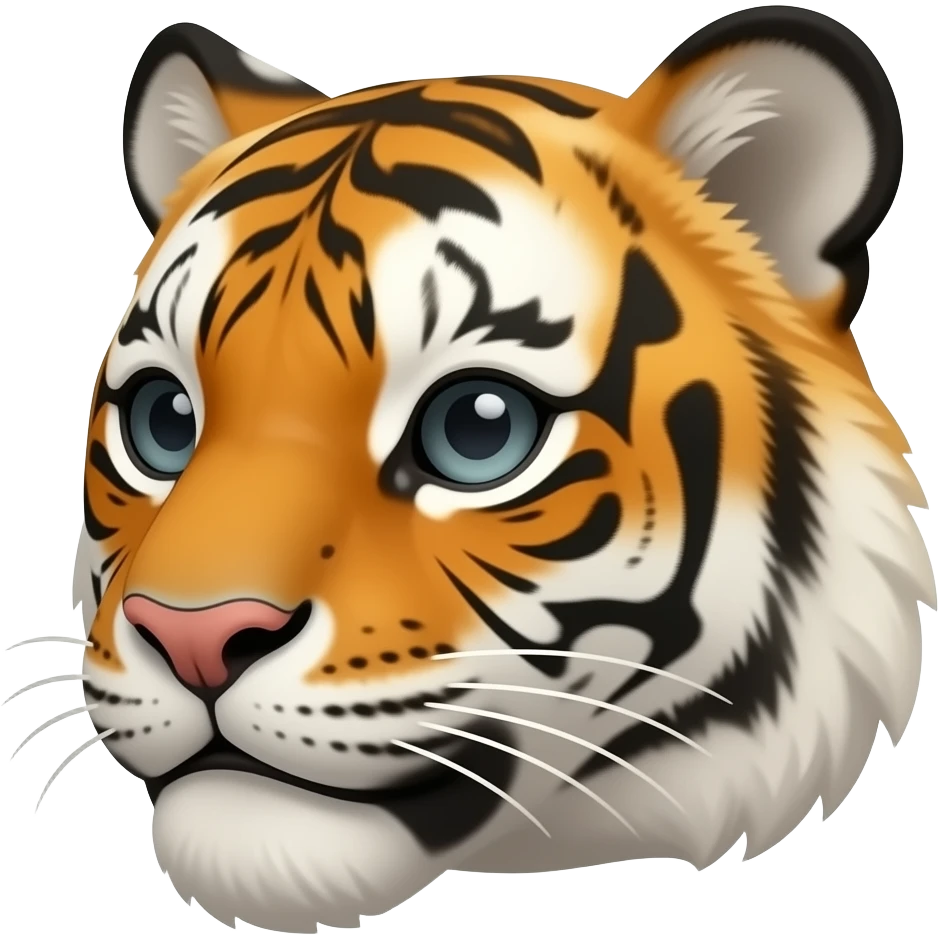 Realistic Turn sideways a little bit cute tiger head Turn sideways dark gray eyes emoji