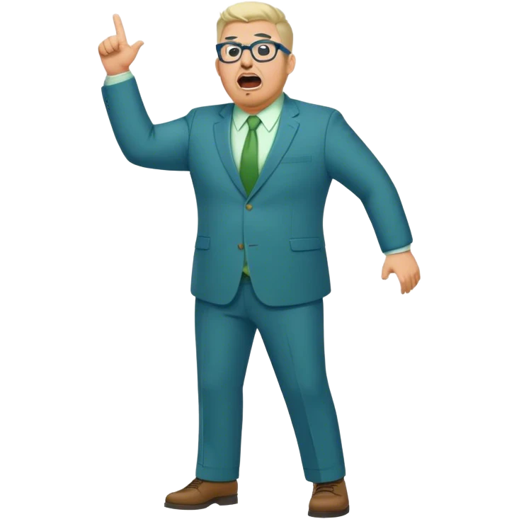 Full Body plus size white male yelling basketball team manager with glasses blondish gray short hair with a goatee wearing blue and green suit emoji