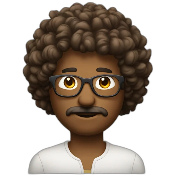 Homme métisse avec cheveux bouclés brun et un taper et des lunettes emoji