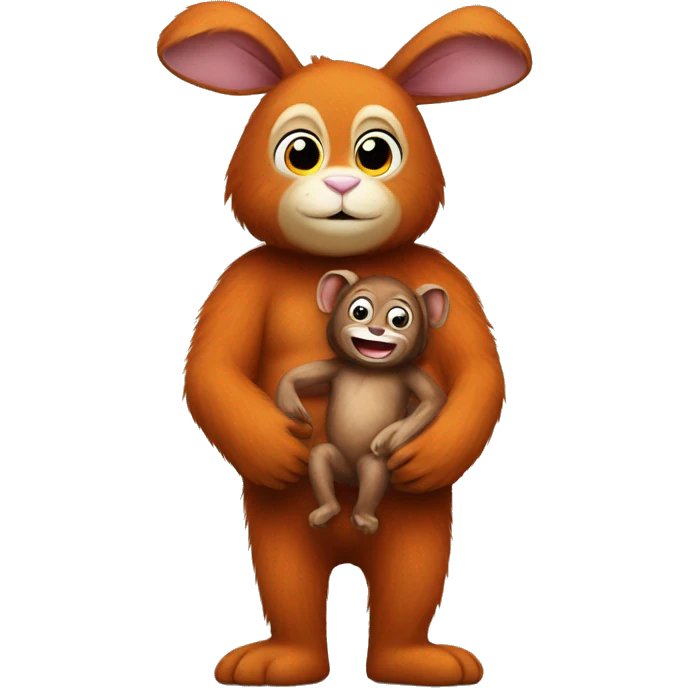 bunny holds an orangutan peluche emoji