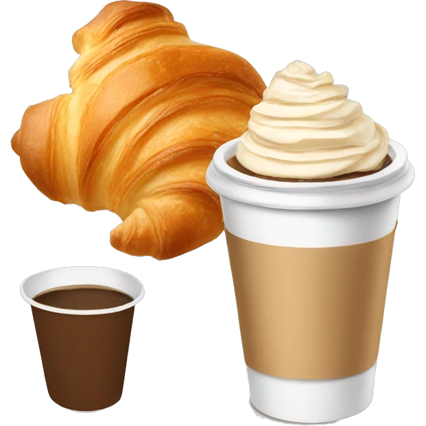 Disposable cup with cappuccino and croissant emoji
