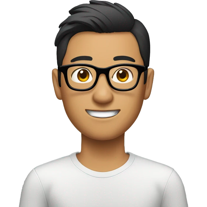 Asian guy with tanned skin and glasses editing videos on a computer emoji