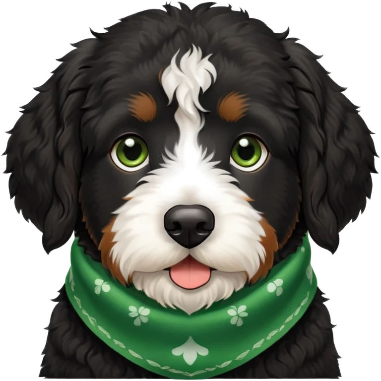 black Berenedoodle dog with a green bandana around its neck emoji