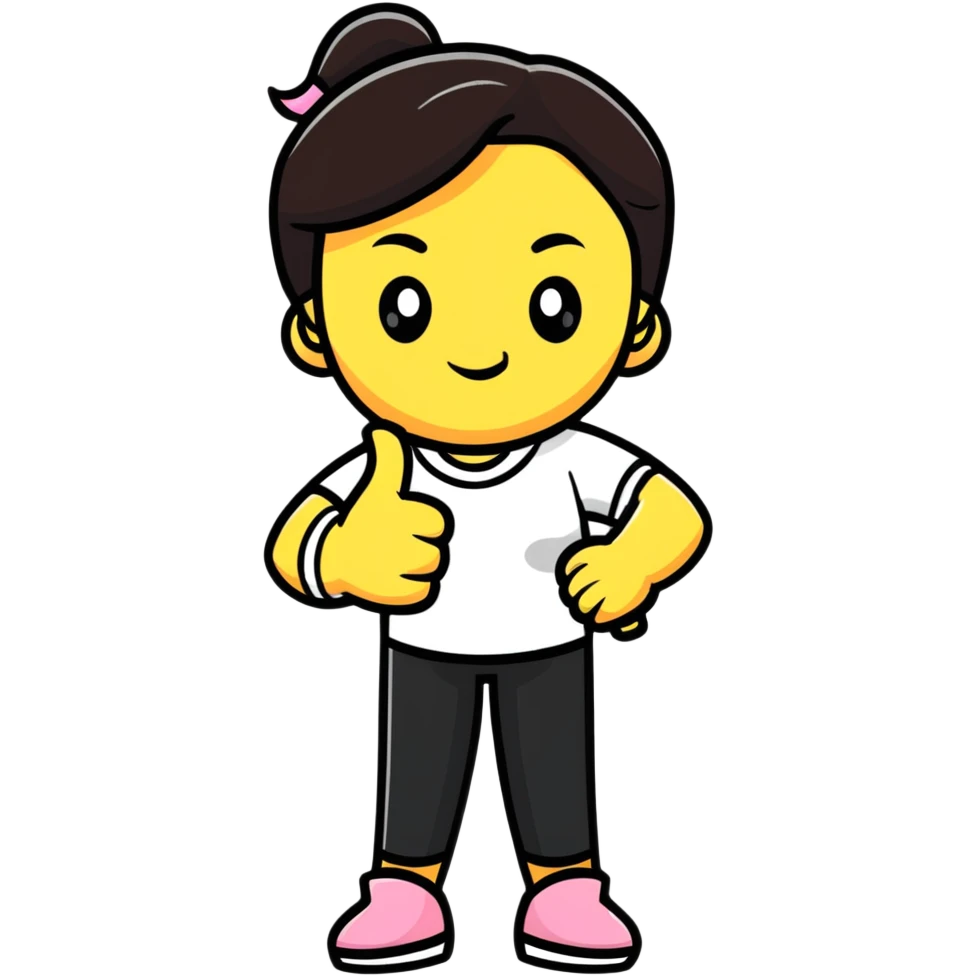 Girl showing one thumb up and one thumb down, indicating mixed opinion emoji