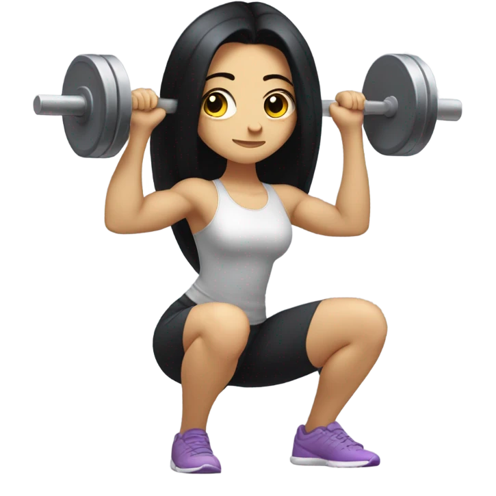 Pale girl with long black hair squatting weight emoji