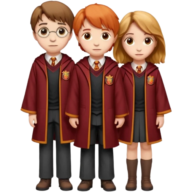 harry potter, ronald weasley and hermione granger in gryfinndor uniform emoji
