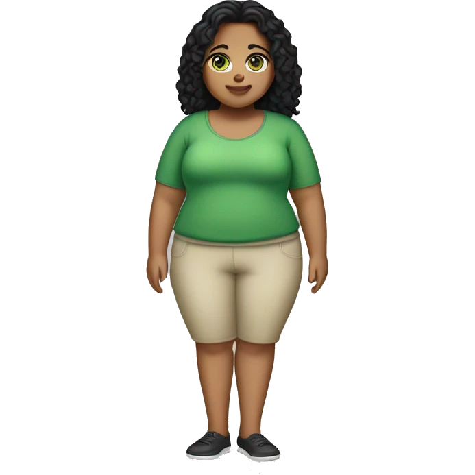 Light skin obese girl with skinny legs black hair green eyes emoji