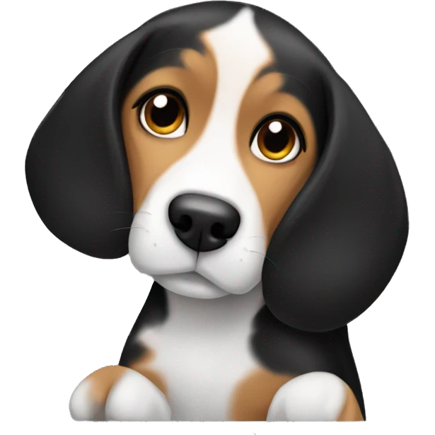 A beagle dog cuddling a black haired girl emoji