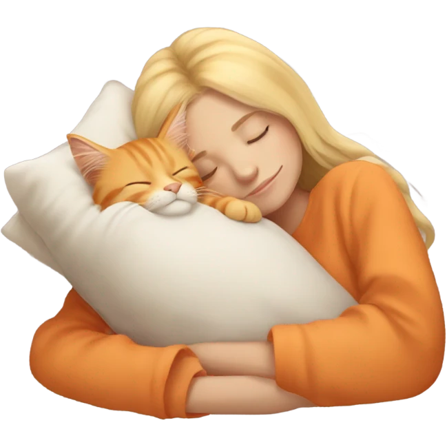 Blonde girl sleeping with her orange maine coon  emoji