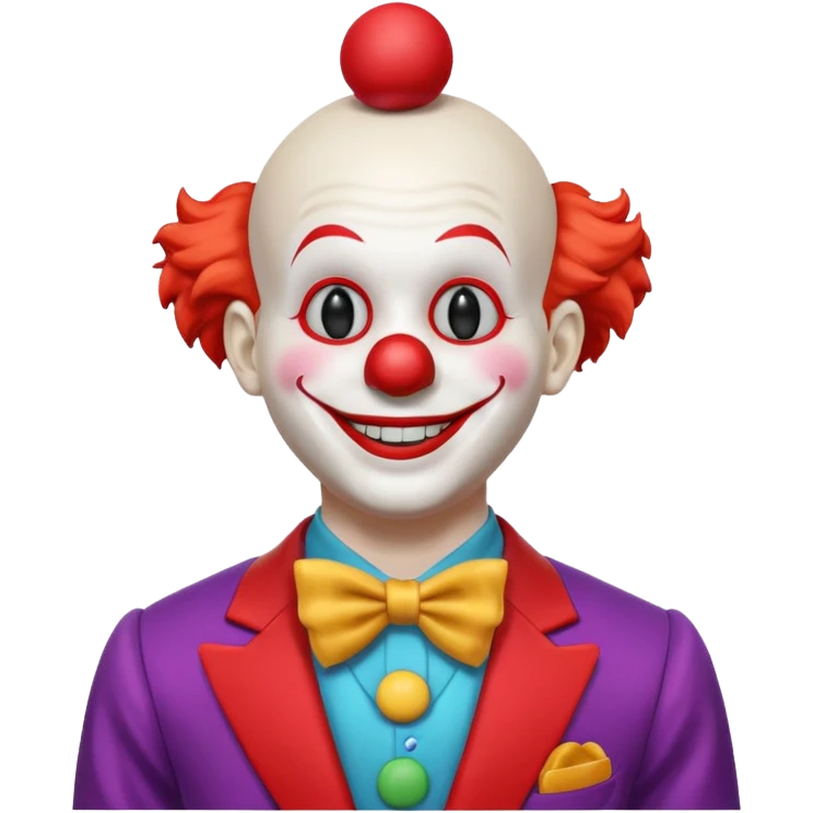 A white animatronic humanoid male clown mannequin emoji