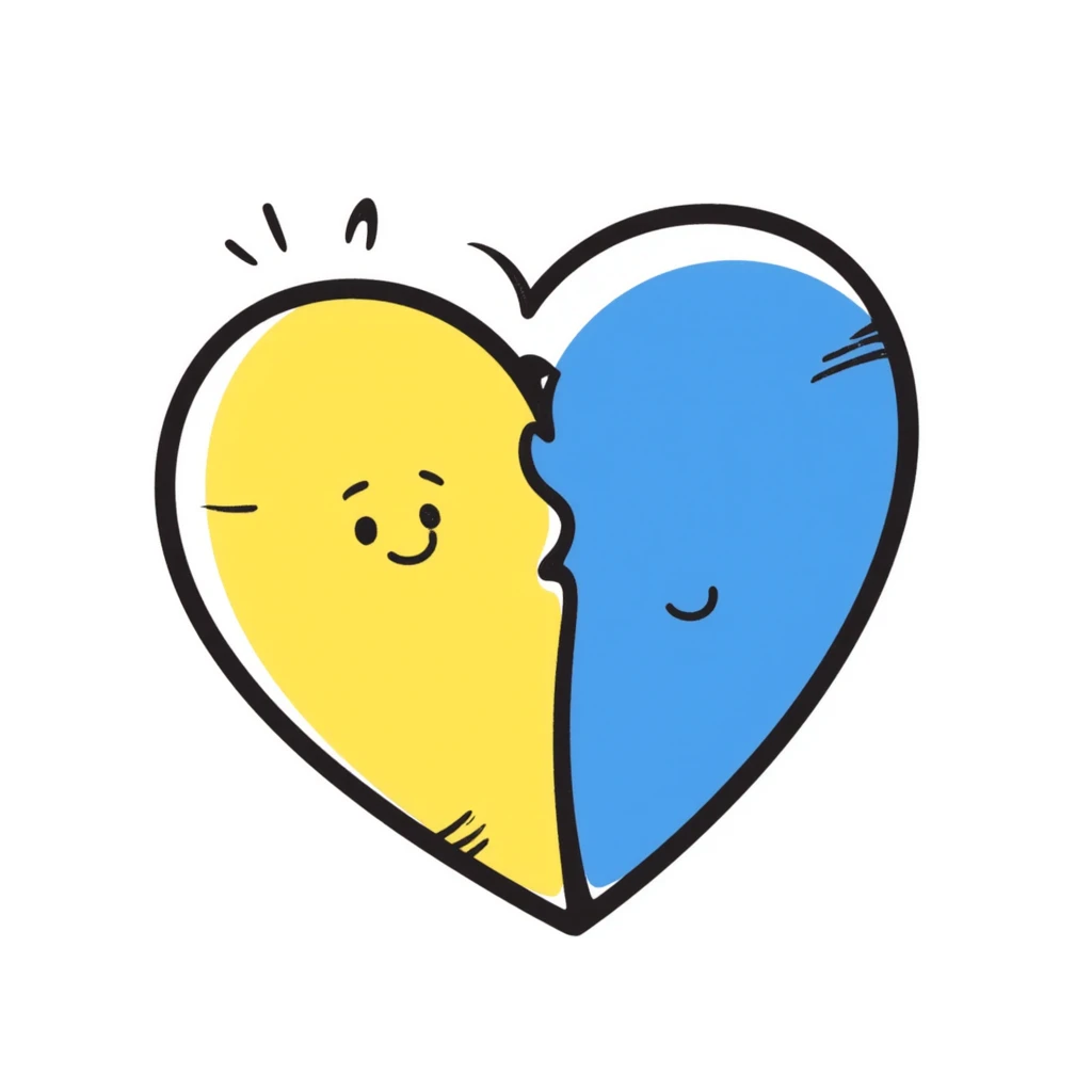 cute heart colored yellow and blue emoji