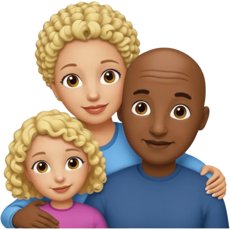 Papá calvo moreno, hija rizada y mamá rubia emoji