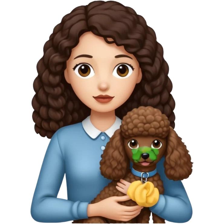 woman with long dark brown hair holding a poodle emoji