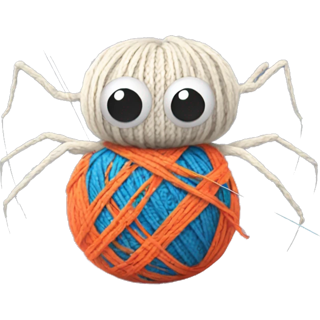 spider holding a ball of yarn and knitting needles emoji