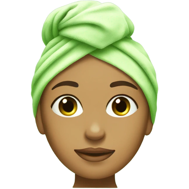 Tan Girl with towel on her head and green skincare face on emoji
