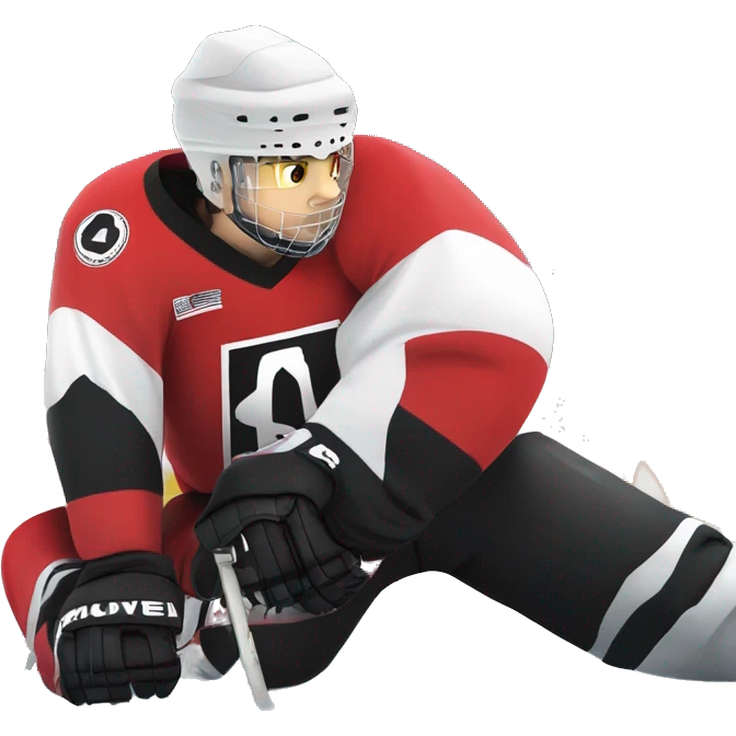 A wolf hockey player lies on the ice in a red white and black uniform A wolf hockey player lies on the ice in a red white and black uniform emoji