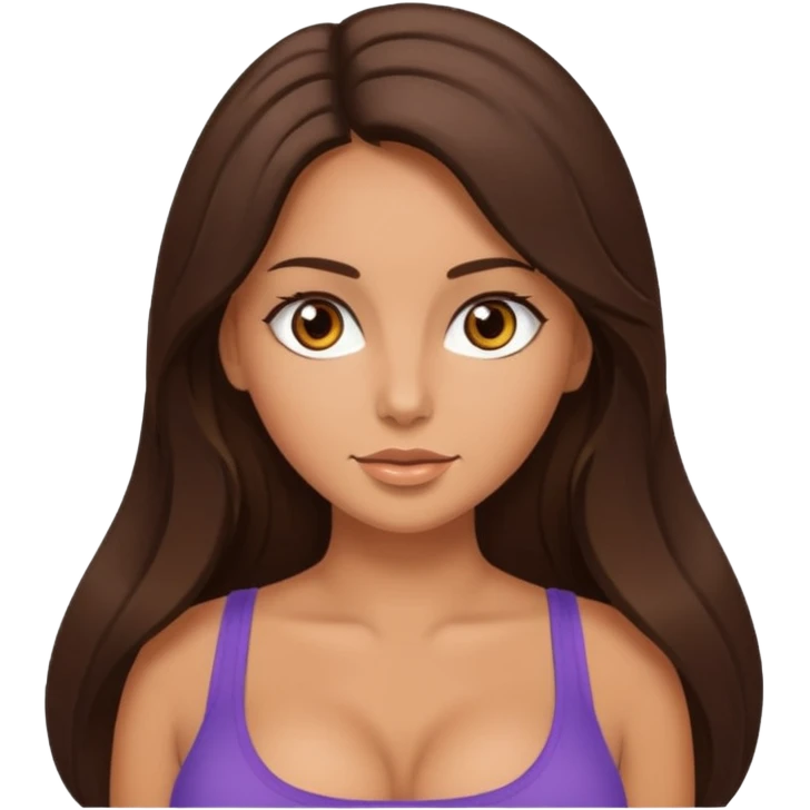 Tanned brunette with long hair, brown eyes and big boobs emoji