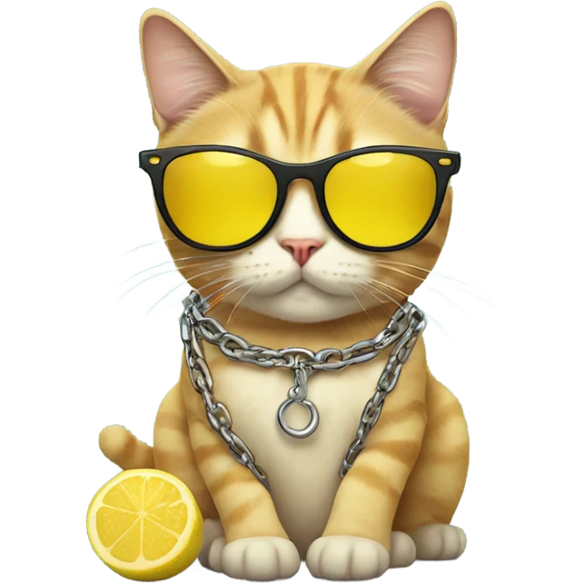 Cat with sunglasses with a lemon hanging from his chain  emoji