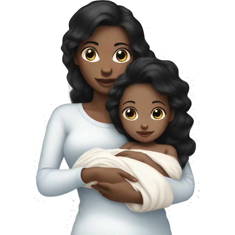 mom holding newborn baby girl with blue eyes white skin and black hair and white skin newborn girl bab white skin black hair emoji