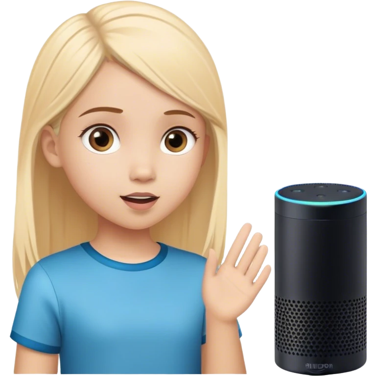 a girl child is talking to a amazon alexa emoji