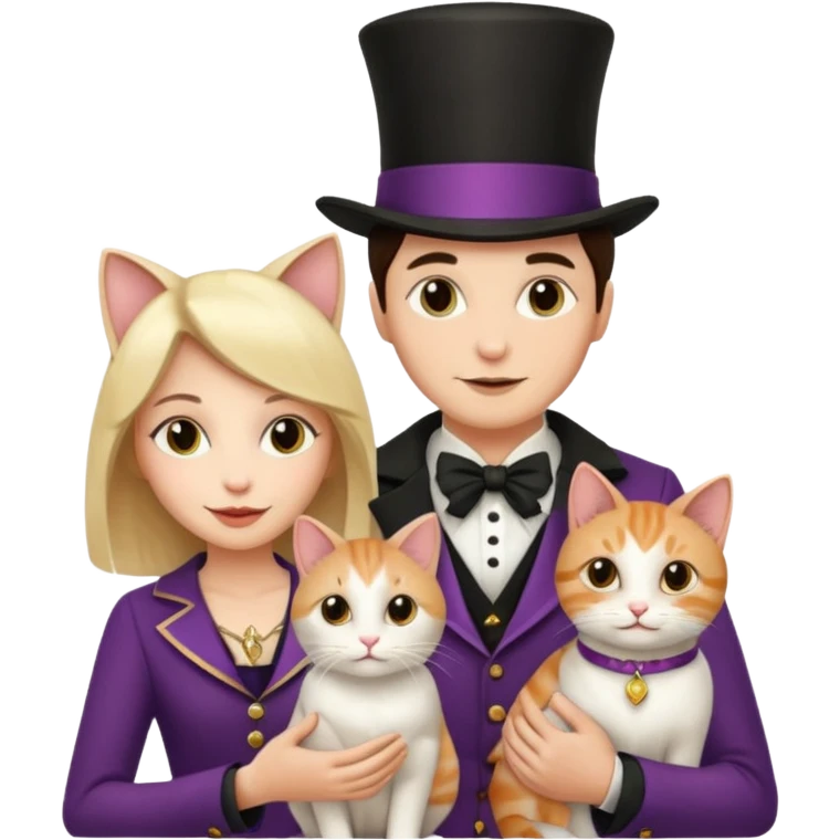 magician couple and their pet cat emoji