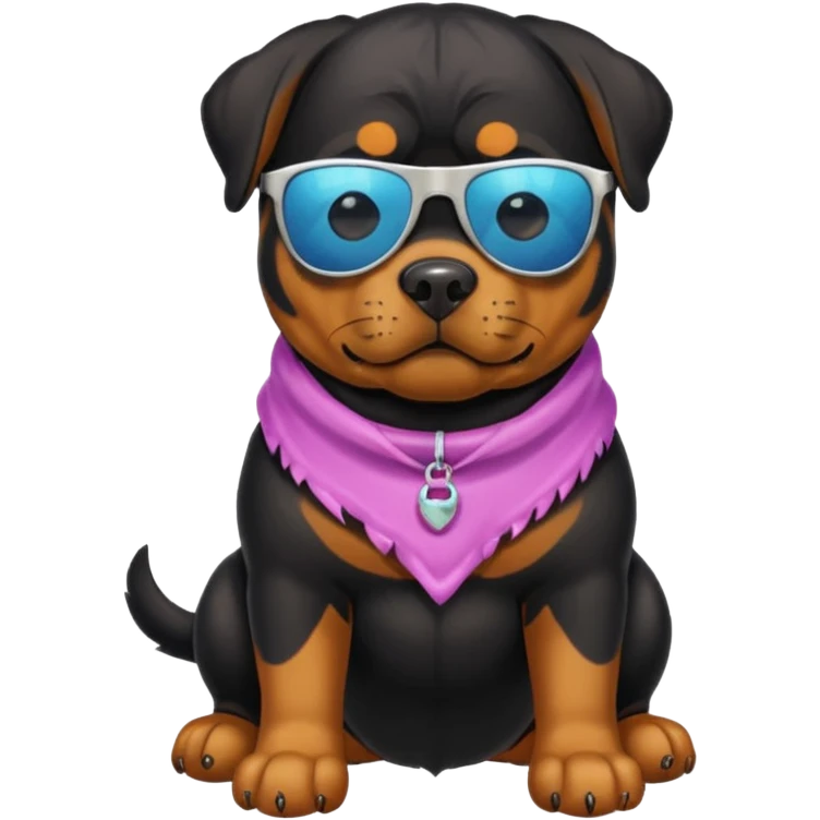 Rottweiler on a beach with sunglasses ￼ emoji