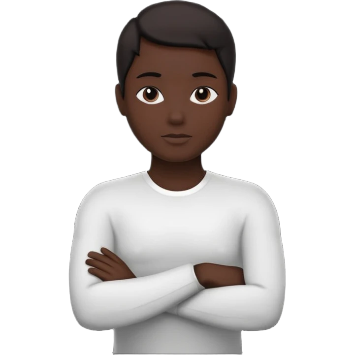 Minimalist human silhouette, upper body only, arms crossed, no facial features, solid dark shape, flat icon style, centered, transparent background emoji