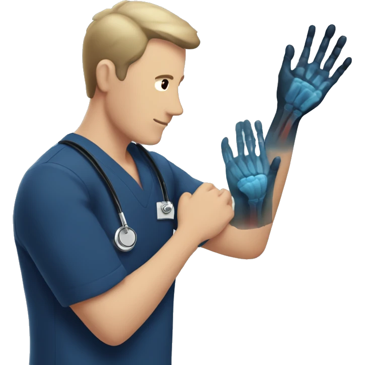 Man in navy scrubs looking at an arm X-ray  emoji