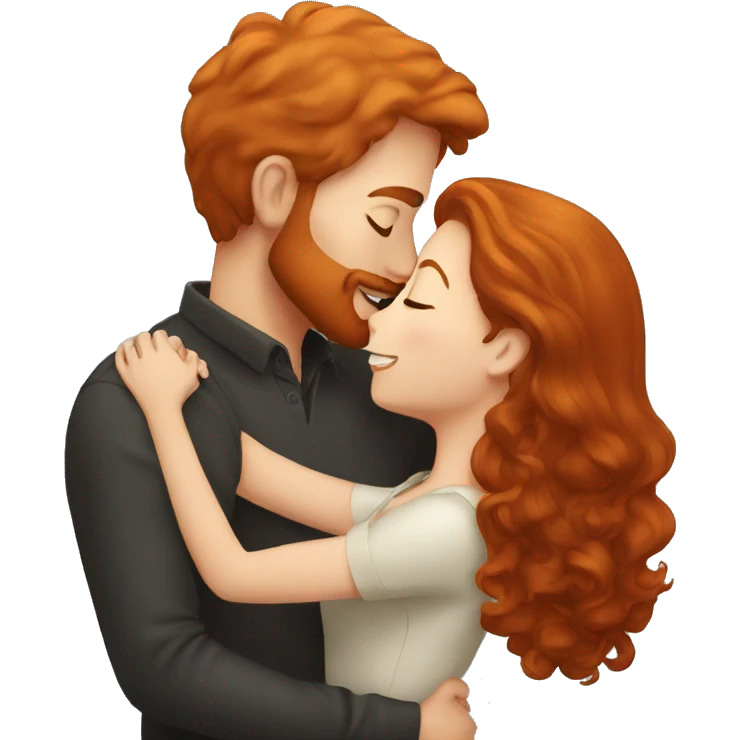A redhead kissing a chestnut-haired man emoji