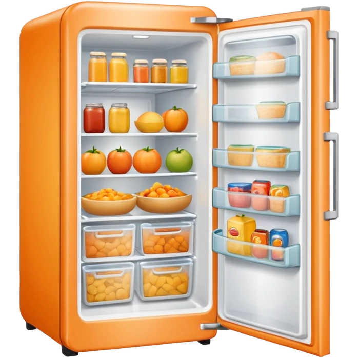 Hi refrigerator ! 
light orange color 
size: 512*512 
inside: full of food emoji