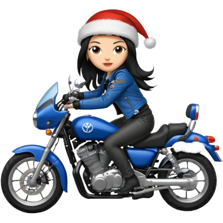 biker girl black long hair moto christmas yamaha blue emoji