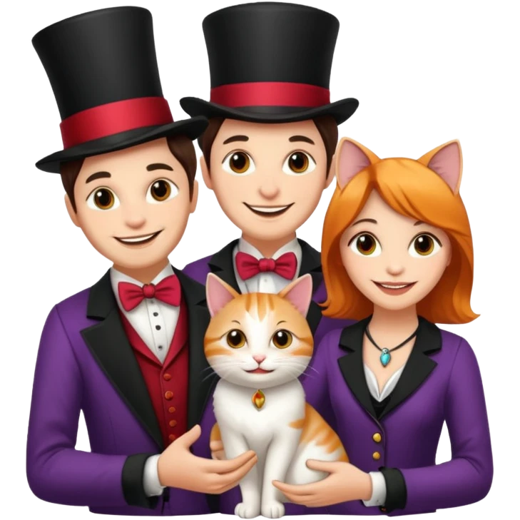 magician couple and their pet cat emoji