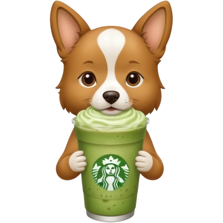 Ah dog who is holding a iced matcha latte emoji