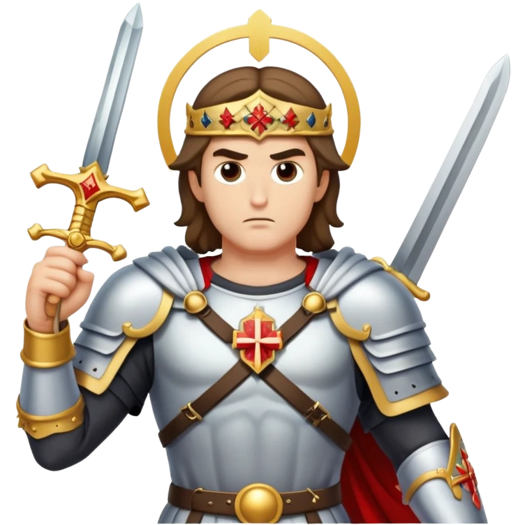 saint Michael with a serious face and a cross shaped sword in his hand emoji