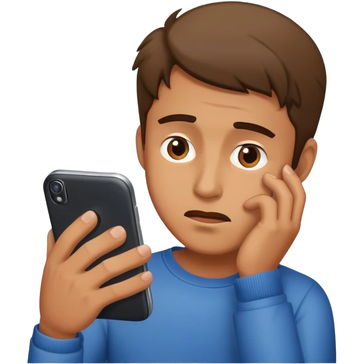 man looking at phone with embarrassed expression emoji