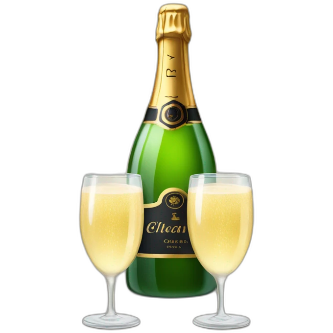 big champagne bottle and two clinking glasses emoji