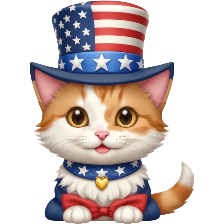 happy kitten wearing an american flag top hat emoji