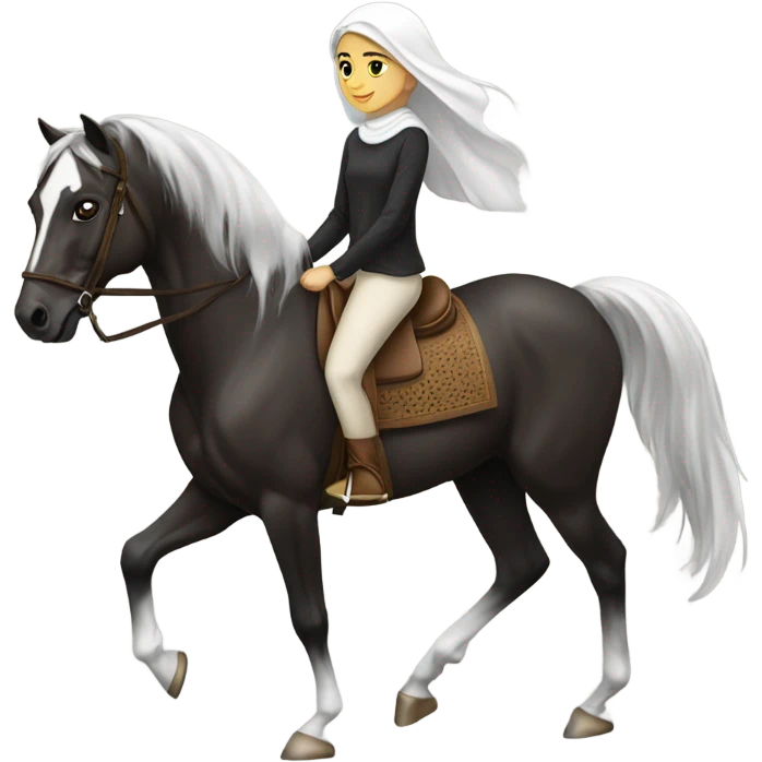 Girl white with dark hair riding Arabian horse  emoji