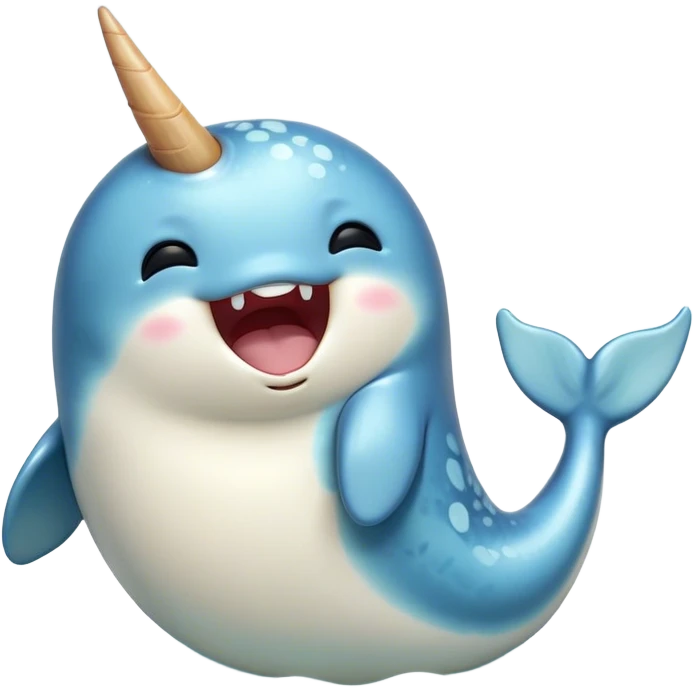 Cinematic Cute Yawning Narwhal Portrait Emoji, Head tilted slightly with a dramatic, wide-open yawn, showcasing a streamlined, mottled body with a gracefully curled ivory tusk and sleepy, half-closed eyes, Simplified yet irresistibly adorable features, highly detailed, glowing with a soft, cozy arctic glow, high shine, relaxed yet expressive, stylized with a hint of whimsical marine ease, soft glowing outline, capturing the essence of a drowsy yet affectionate narwhal that appears ready to stretch out for a nap! emoji
