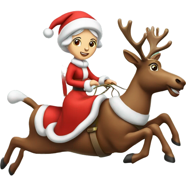 Mrs clause on a flying reindeer emoji