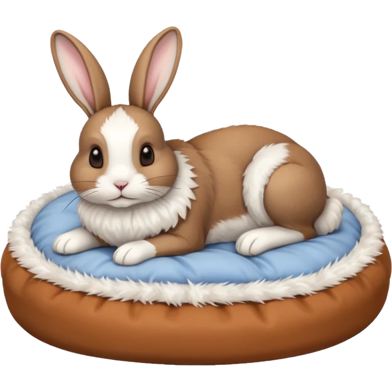 white pet bed with rabbit in it brown an white rabbit emoji